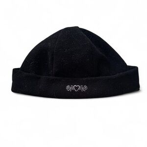 Screamers black fleece hat with heart embroidery
